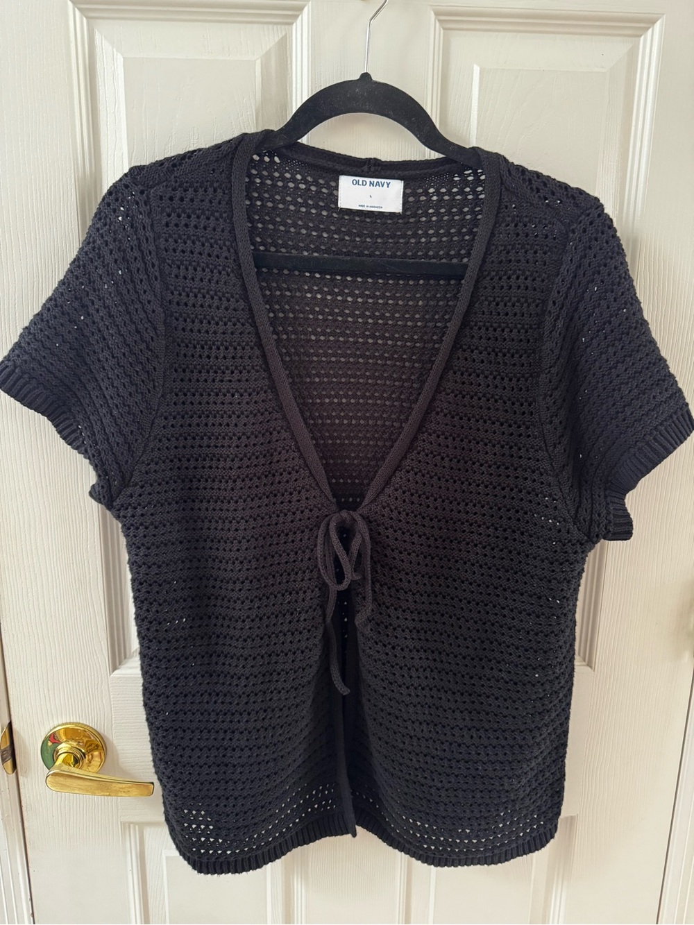 Old Navy Black Crochet Tie-Front Short-Sleeve Cardigan